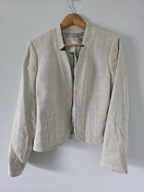 Women's Cream Open-Front Linen Blend Jacket